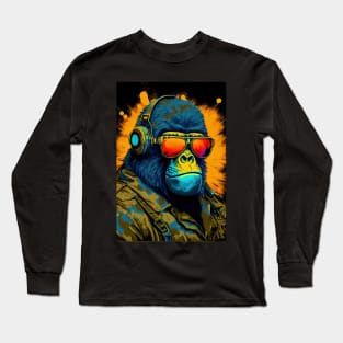 Psychedelic Gorilla wearing sunglasses and headphones Long Sleeve T-Shirt